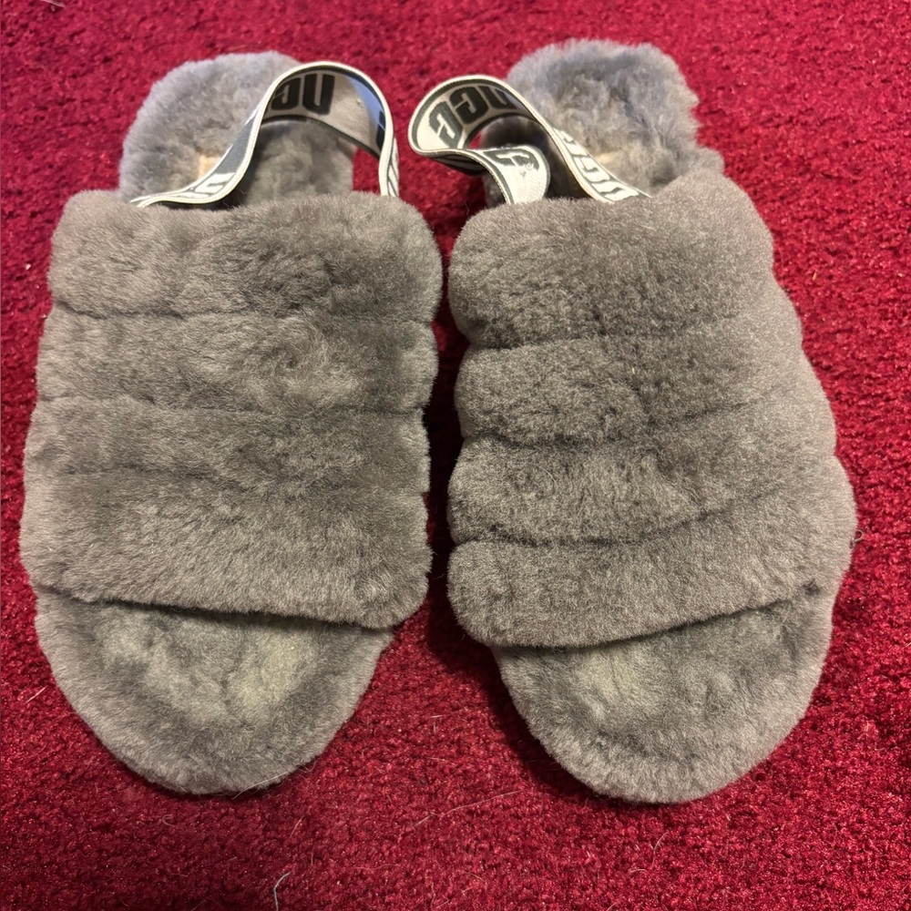 UGG Gray Fluffy Slippers